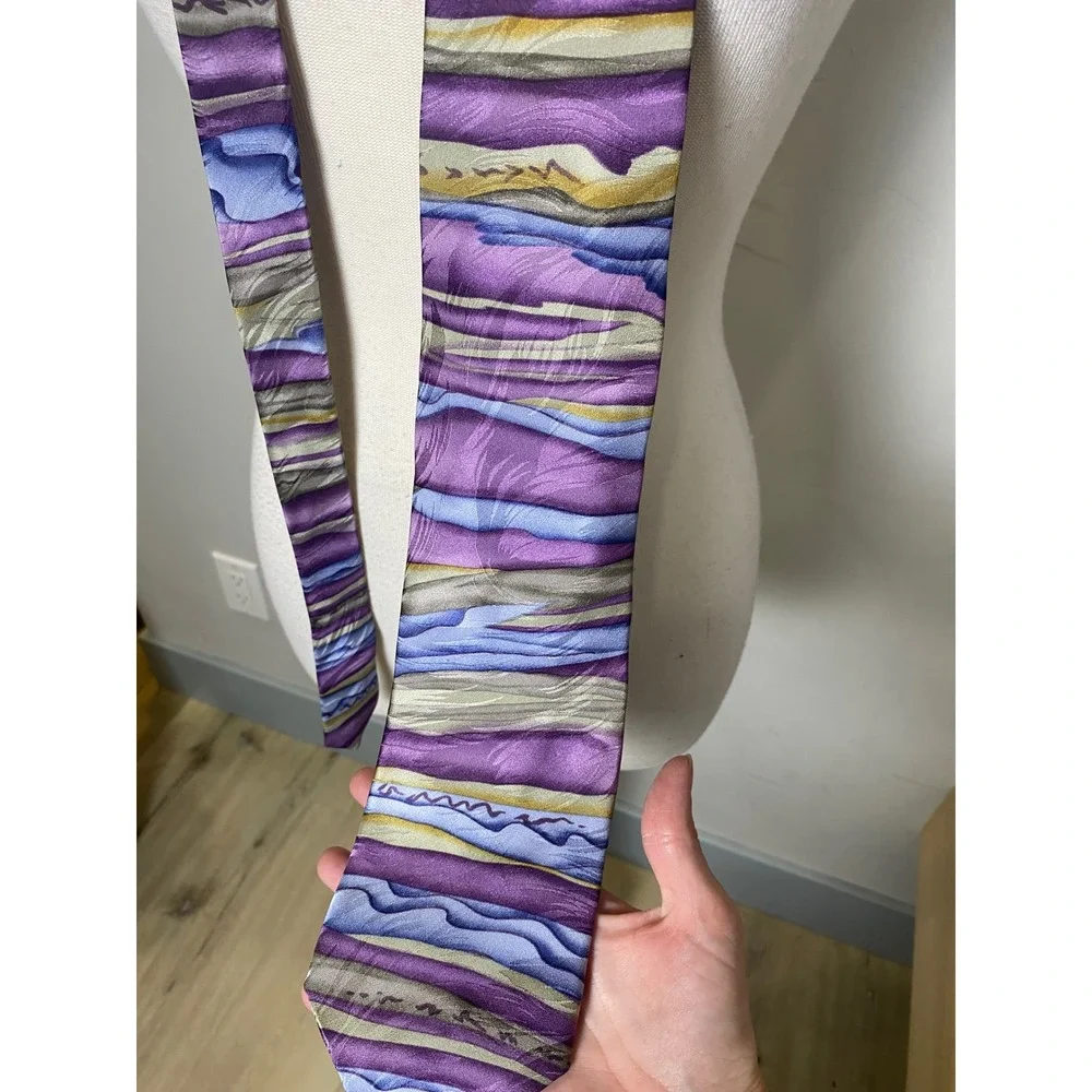 J Garcia Silk Tie Mens Vintage 90s Collectors Edition Purple Abstract Wavy Art